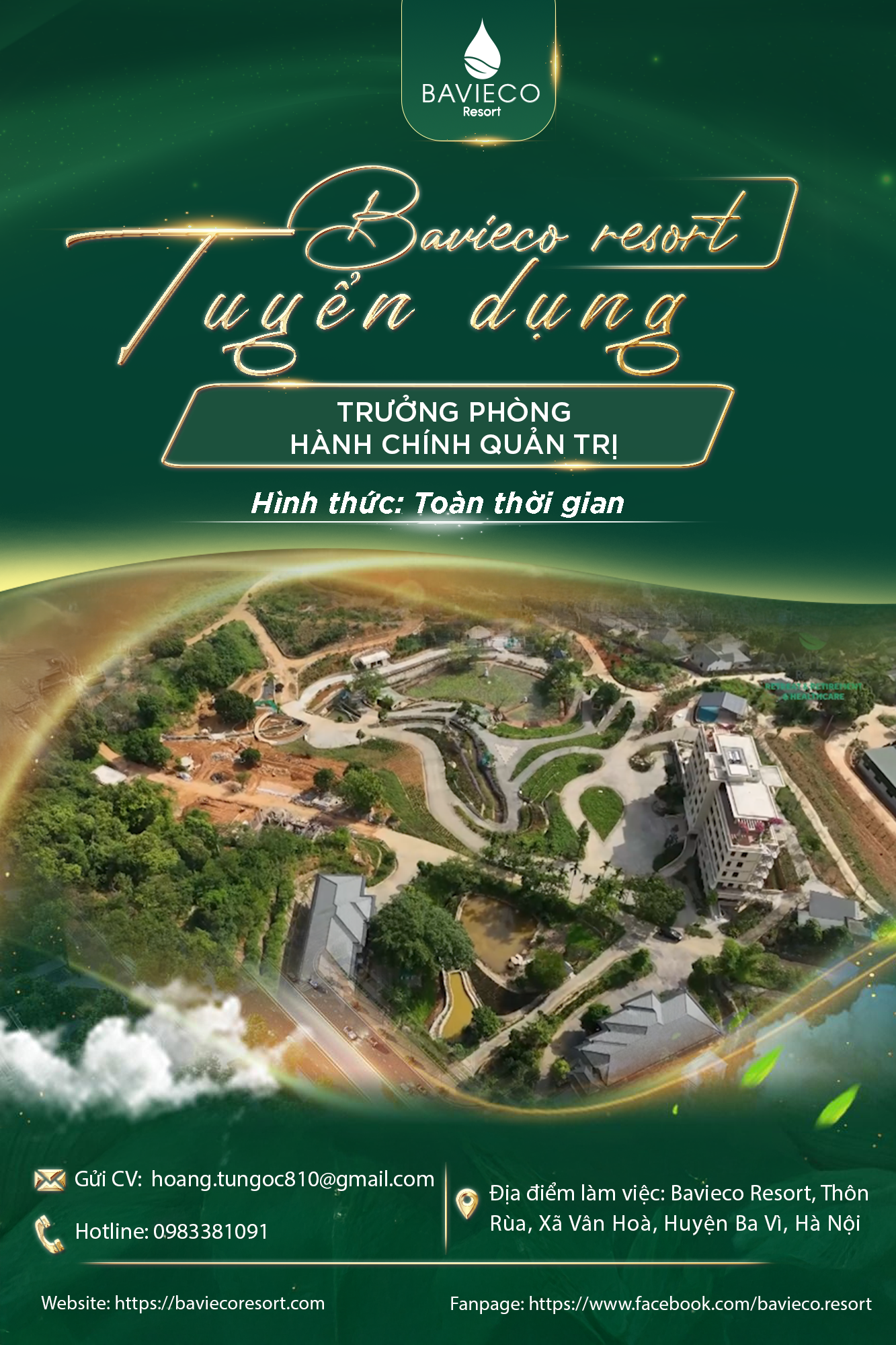 BAVIECO RESORT NGHỈ DƯỠNG, HƯU TRÍ & DỊCH VỤ CHĂM SÓC SỨC KHỎE THÔNG BÁO TUYỂN DỤNG Vị trí: TRƯỞNG PHÒNG HÀNH CHÍNH QUẢN TRỊ